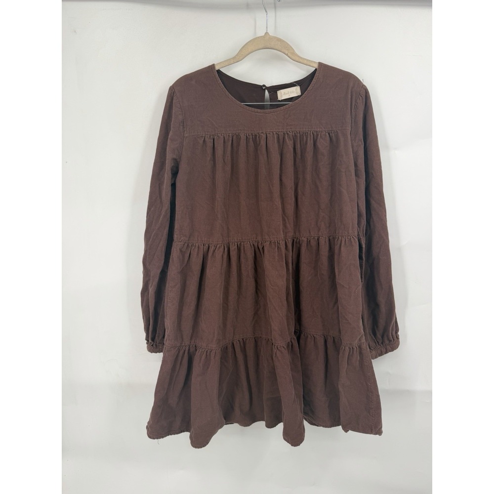 Altar'd State Corduroy Mini Dress Women M Brown Long Sleeve Tiered Boho Western